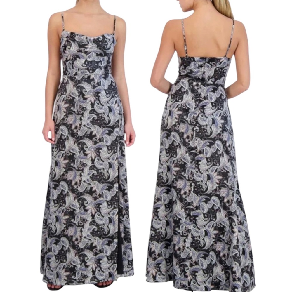 Shelli Segal‎ Paisley Printed Cowl Neck Maxi Dress Flowy Long Party Gown 10